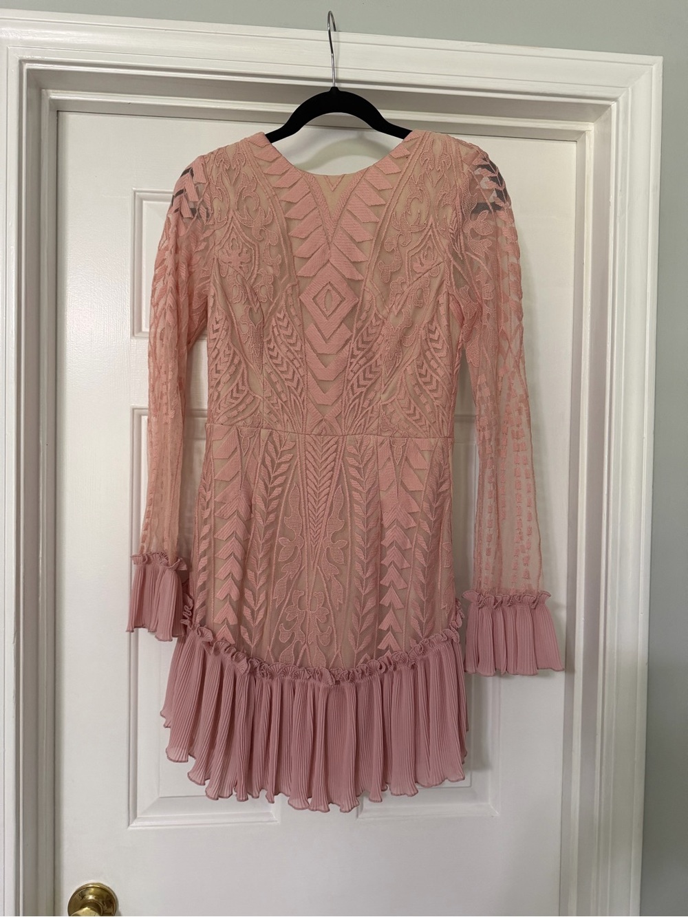 Blush Pale Pink Embroidered Long-Sleeve Mini Dress